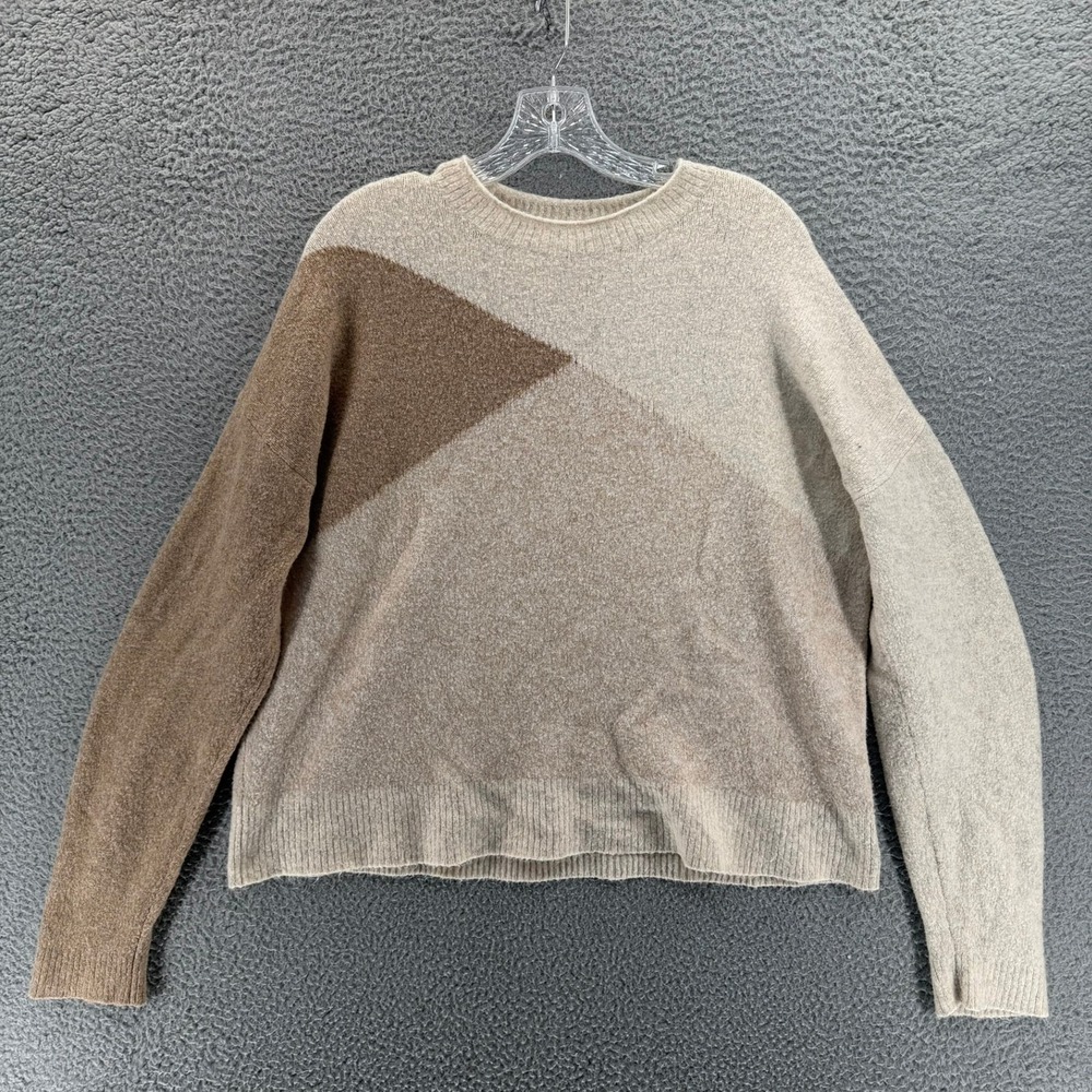 J.Crew Extra-Soft Colorblock Crewneck Sweater Tan Beige Brown Women's Large